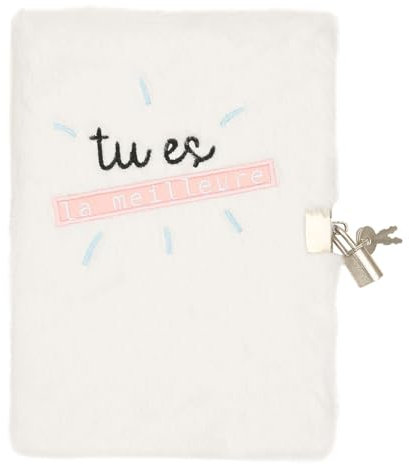 DRAEGER Paris - Journal Intime Blanc Peluche Tu ES la Meilleure- Journal avec Cadenas et clés pour Ses Secrets personnels - Carnet de Notes Cadeau à Offrir pour Fille, Femme