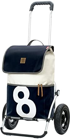 ANDERSEN Einkaufstrolley - Royal Shopper 360° Mole 8 | mit Luftbereifung, große Räder, 25 cm, aus Alu, bis 50 kg - Tasche aus gebrauchtem Segeltuch, Upcycling, 41 L