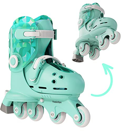 Yvolution Rollschuhe Kinder 2 In 1, Gemütlich Inliner für Kinder Einstellbare Größe Jungen und MäDchen, Geeignet für Den Innen- und AußEnbereich (Green)