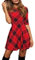 ORANDESIGNE Robe à Carreaux Femme Impression à Carreaux Demi Manche Col Rond Taille Haute Mini Robe E Rouge, S