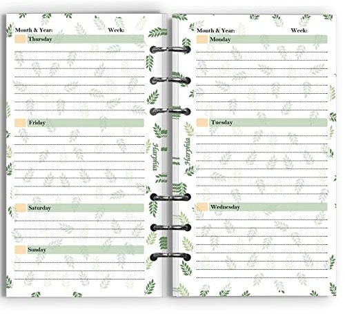 2025 Wochenplan A6 Nachfüllpapier für 6-Ring-Notizbuch, 16,5 x 9,5 cm, persönliche Größe, 90 Blatt/180 Seiten, doppelseitig bedruckt, 100 g/m² Qualität