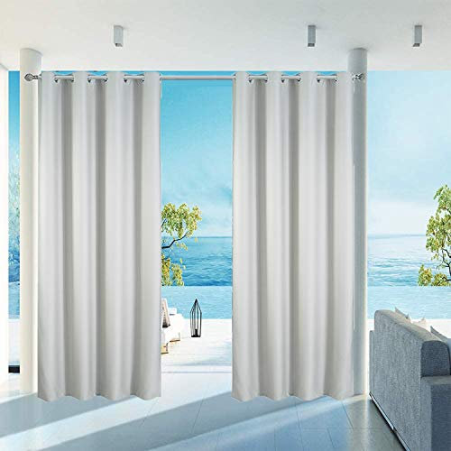 OKYUK Outdoor Vorhänge Wasserdicht, Outdoor Verdunkelungsvorhang mit Ösen, Wasserdicht Sichtschutz Sonnenschutz für Balkon Terrasse Veranda Pergola Gartenlaube 132 * 238cm(Elfenbein, 1)