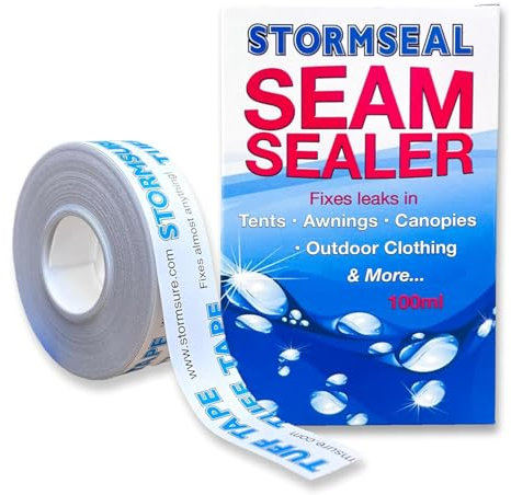 Stormsure TUFF Tape 20 mm x 10 m + Stormseal Acryl-Nahtversiegelung 100 ml – Selbstklebendes Klebeband und einfach aufzutragendes Nahtversiegelungsset