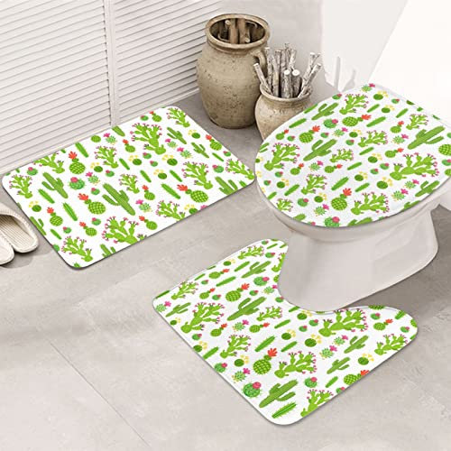 RBAZYFXUJ Badematten-Set, 3-teilig, Kaktus-Badezimmerteppich, WC-Vorleger, WC-Sitzbezug, Matte