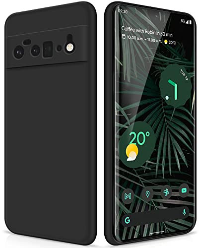GiiYoon Coque pour Google Pixel 6 Pro Case en Silicone, Coque Antichoc Etui Housse Silicone Ultra-Mince avec Couche Intérieure en Fibre et Protection pour Caméra, Noir