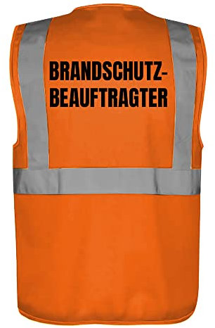 Fassbender-Druck WARNWESTEN - Sicherheitsweste ORANGE mit Taschen und Reißverschluss nach EN ISO 20471 zertifiziert - Warn Weste für BRANDSCHUTZBEAUFTRAGTER - Unisex mit hochwertigem Reflektorstreifen