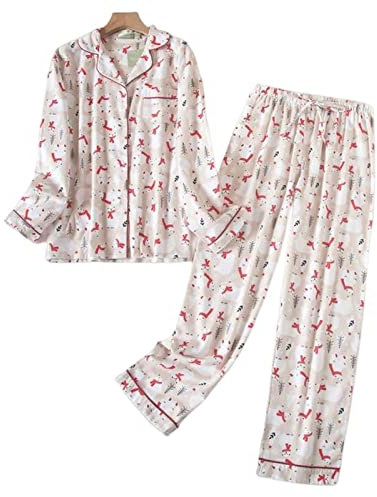 MOGSA Pyjama pour femme - Grande taille S-Xxxl - Vêtements pour femme en flanelle de coton - Tenue d'intérieur - Automne printemps - Pyjama imprimé à carreaux - Hauts de nuit - 13, Xxxl