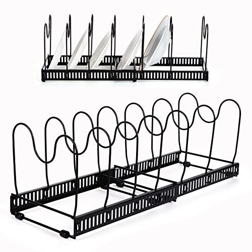 Kinsinder Erweiterbares Pfannen-Organizer-Rack, Topfdeckel-Organizer mit 7 verstellbaren Trennwänden, Küchen-Pfannendeckelhalter für Schrank, Theke, Schwarz - 7