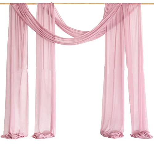 Yurosiay 2 Stück 77cm×10m Hochzeitsbogen Vorhang Chiffon Stoff Hochzeitsbogen Deko Tüll Fotovorhang Drapierstoff Hochzeitsbogen Querbehang Freihanddeko Tüll Vorhang für Party Hochzeit Rosa