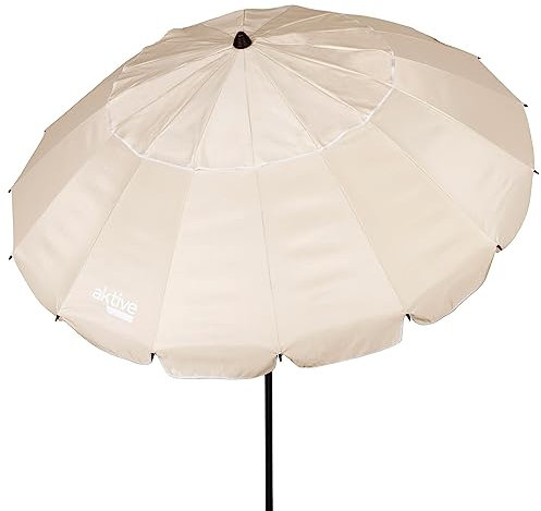 Aktive Sombrilla playa antiviento plegable Crema 240 cm, Inclinable, Con protección UV 50, paravientos playa, sombrilla parasol grande, para-sol playa, sombrillas para playa (62276)