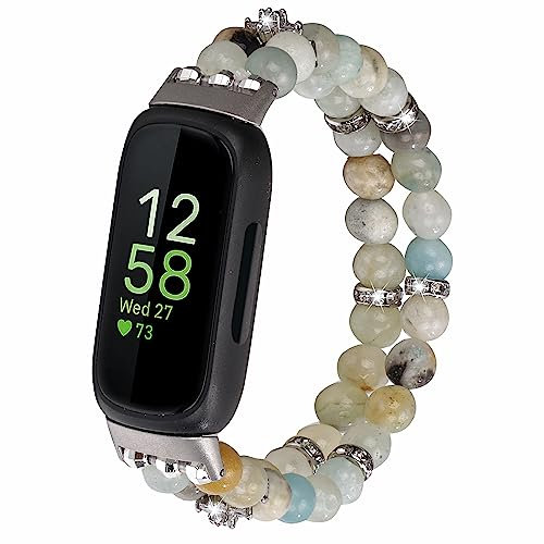 Lebensstyle Uhrenarmband Armband für Fitbit Inspire 3 aus Naturstein Elastischer Bänder Ersatzband Armbänder Smartwatch Zubehör Damen,Herren(Light Blue)