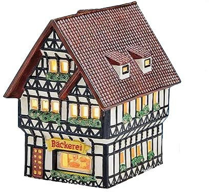 Bäckerei Fachwerkhaus aus Porzellan – Windlicht Lichthaus Miniatur-Modell - B11 x H16 x T17