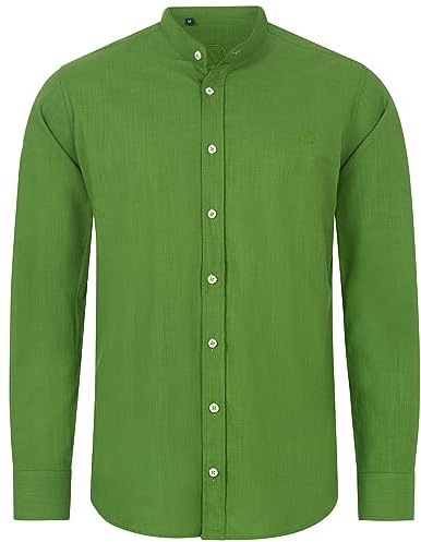 Indumentum Herren Hemd Leinen-Optik Sommer Hemd Herrenhemd Krangelos Leinenhemd Shirt Männer Hemden H-321 Dunkelgrün S