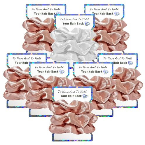 Penubuy Set di 8 elastici per capelli in raso per damigella d'onore, per addio al nubilato, regali per damigella d'onore, morbidi elastici per capelli per proposte di damigella d'onore (oro rosa e