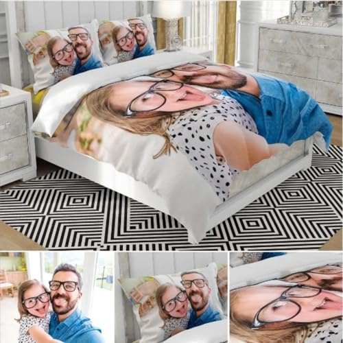 REEG Individuelles Bettwäsche-Set, personalisierbar, personalisierbar, erstellen Sie Ihre eigene Bettwäsche, 3-teiliges Set, individueller Bettbezug und Kissenbezüge (135 x 200 cm)