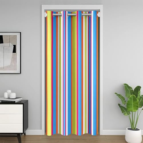 Homemissing Closet Door Cover Curtain for Bedroom 132x203cm Geometric Door Curtain for Doorway Privacy Strip Lines Room Divider Curtain Cover Vintage Yellow Blue Window Treatments
