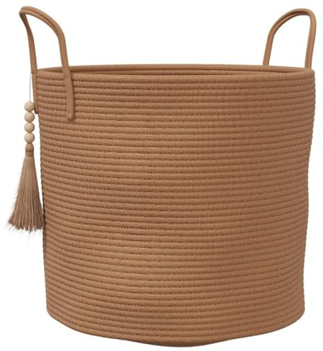 vidaXL Aufbewahrungskorb, Wäschekorb Geflochten Faltbar, Rund Flechtkorb Korb mit Griffen, Wäschesammler Spielzeugkorb, Braun Ø40x35cm Baumwolle