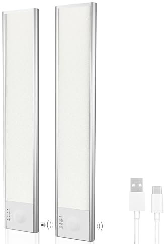 GY Unterbauleuchte Küche LED Lampe mit Bewegungsmelder, LED-Lampe mit 1500mAh Akku, Aufladbare Schrankbeleuchtung, 52 LED 6500K Kaltweiß Lampe für Kleiderschrank, Treppe, Küche (30cm, 2Stück)