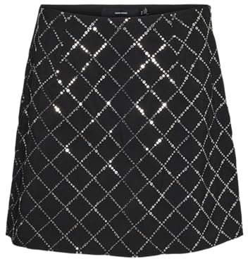 VERO MODA Damen VMEVELIN HW Short Skirt PA WVN GA Minirock, Black/Detail:Silver Sequins, 36