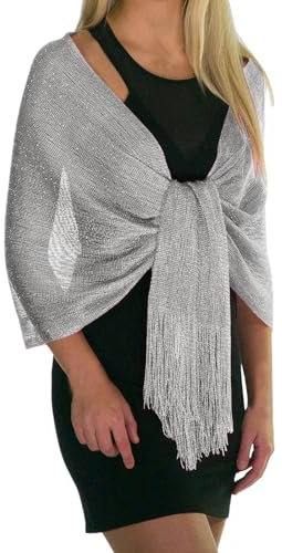 Godom Damen Schal Muslim Kleid Türkisch Premium Gebetskopftuch Einfarbige Schals Metallic-Tücher Wraps mit Schnalle für Abendparty-Kleider, Gold- Silber-Seidenquastenschal, Abendessen, Hochzeitsschal