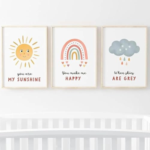Mädchen-Poster, Boho, Rosa, Regenbogenwolken, You Are My Sunshine, Kinderzimmer, Wandkunst, Kinderzimmer, Heimdekoration, 40 x 60 cm, ohne Rahmen