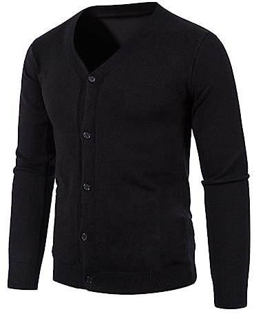 Modische Strickjacke, Oberteil für Herren, 2024, Cardigan, lässig, Knopf, einfarbig, V-Ausschnitt, schmale Passform, warmer Pullover, Strickjacke, Mantel, weicher Schal, Schwarz , XXXL
