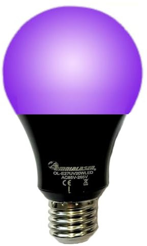 OmniaLaser OL-E27UV20WLED Lampadina a Raggi UV, 20W, Luce Blu, Effetto Fluorescente, Attacco E27, LED - per Vernice Fluorescente, Illuminazione per pittura del corpo, Halloween Party Discoteca Natale