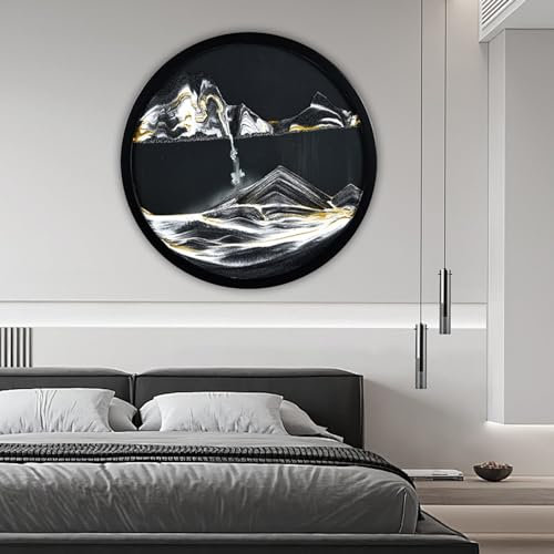 To.Heim Sandbilder Zum Drehen Bewegliche Sand-Wandkunst, 360° Drehbare Wandkunst Wandmontage Sandkunst, 3d Dynamische Skulptur Wand Deko Wohnzimmer Schla fzimmer Büro Geschenke (Schwarz 44CM)