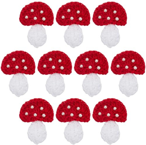 FREEBLOSS 10 Stück Gehäkelte Pilz Applikation, Handgefertigt, Gehäkelte Pilz Verzierungen, Pilz Aufnäher, Gehäkelte, Gestrickte, Handgefertigte Applikation Für Taschen, Hüte Oder Kunsthandwerk