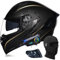 Motorradhelm mit Bluetooth Klapphelm Modulare Helm, ECE Zertifiziert Integralhelm mit Doppelvisier, mit Eingebautem Mikrofon für Automatische Reaktion, für Erwachsene Frauen Männer