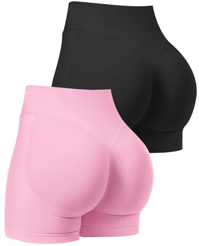 Jetjoy Sport Shorts Damen Nahtlose Auswirkungen Gym Shorts Kurz Versteckte Radlerhose Scrunch Butt Lifting Yoga Laufen Kurze Sporthose