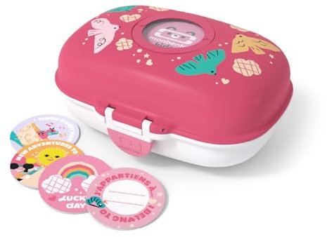 monbento - Caja Merienda Niños MB Gram rosa Birds - Caja Merienda sin BPA ideal para la Escuela, Picnics, Vacaciones - Snack Box con Motivo de Pájaro para Niños - Personalizable y Resistente
