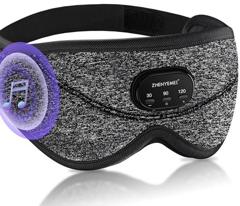 Bluetooth Sleep Headphones with White Noise Sleep Mask, 3D Eye Mask, 38 Relaxing Sounds, 16hrs Playingtime, Light Blocking, Auto-Off Timer, Grey