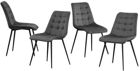 GrandCA HOME Esszimmerstühle 4er Set，Küchenstuhl，Samt Esszimmerstuhl，Samtkissen und Metallbeine， Geeignet für Wohnzimmer/Esszimmer/Küche/Schlafzimmer/Bür（Hellgrau, 4）
