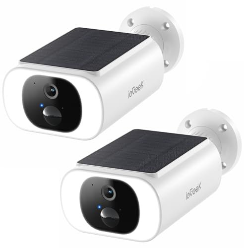 ieGeek 2 Pièces 2K Camera Surveillance WiFi sans Fil - IP66 Camera Exterieur Solaire, Panneau Solaire Integree, Vision Nocturne Couleur, PIR Détection S1