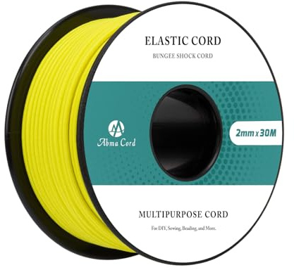 Abma Cord Filo Elastico 2mm x 30m Cordino Cordoncino Corda Elastica Tondo per Braccialetti, Gioielli, Perline, Campeggio - Giallo Neon