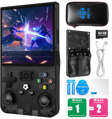 R36MAX Retro Gaming Console, Built-in 64G TF Card, Open Source Linux System, Support 23＋Mainstream Emulator Games & 18000+ Classic Games, 4.0-in 4k HD IPS Screen Video Player, 4000mAh Battery(Black)