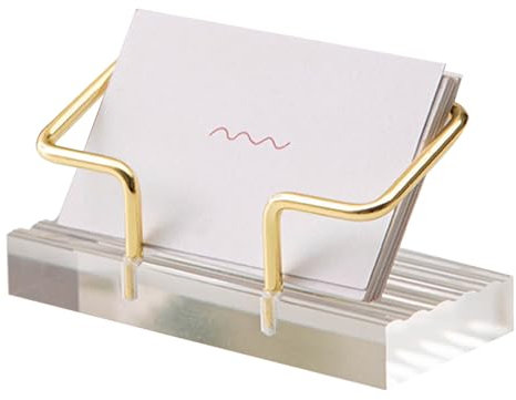 LdawyDE Porta Biglietti da Visita da Scrivania Premium - Base in acrilico con Porta Biglietti Metallo Dorato, Elegante Supporto per Biglietti da Visita Moderno per Ufficio e Scrivania