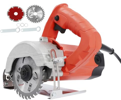 Levkitch 1580W Dry Tile Saw Electric Tile Cutters with Wrench,1 Wood Blade,1 Stone Blade Dry Slate Cutter Saw Electric Cutting Machine for Ceramic Tiles Stone Wall Chaser