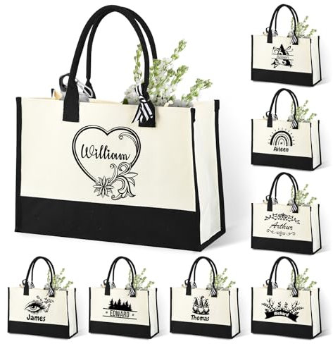 HLCYANYA Bolsa de Lona Personalizada con Inicial, Bolsa de Compras Reutilizable de Gran Capacidad Personalizada, Adecuada para Playa, Vacaciones, Cumpleaños, Regalos de Boda