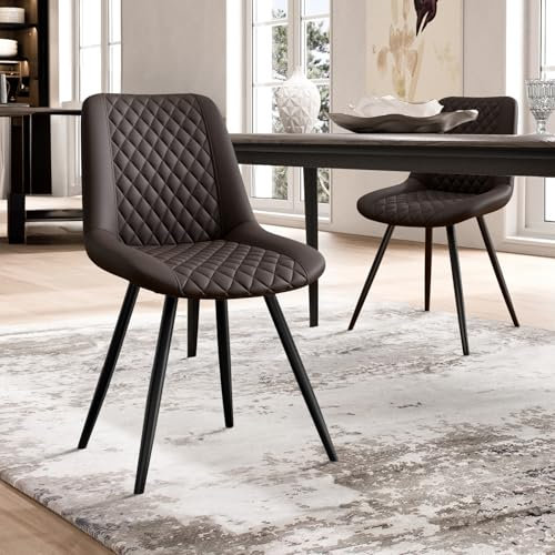Aivermeil Esszimmerstühle 2er Set Kunstleder Küchenstuhl Polsterstuhl für Wohnzimmer, Schlafzimmer, Ergonomisch, Mit Rückenlehne, Wasserdichtes Material, Metallbeine, Dunkelbraun