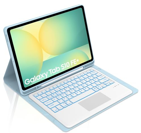 Occtingkind Für Samsung Galaxy Tab S10 FE Plus 13,1 Hülle Hülle mit Tastatur, Touchpad & 7-Farben LED, Bluetooth Tastatur QWERTZ Deutsch für 13,1 S10 FE+ 2025 (SM-X620/SM-X626B), USB-C, Himmelblau