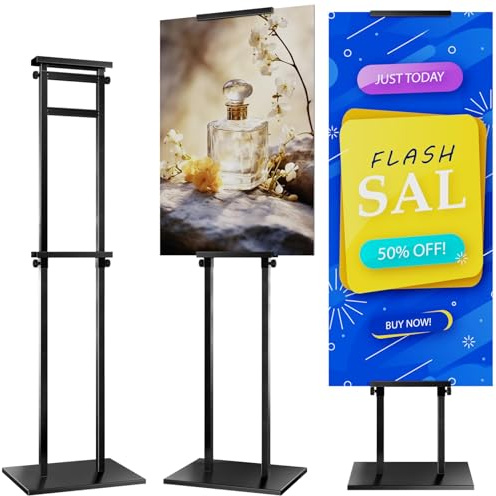 KOOV Poster Stand for Display, Sign Holder Floor Stand, Double Sided Banner Stand with Non-Slip Base, Heavy Duty 75“ Height Adjustable Standing Sign Holder for Board Foam (Double-Pole Sign Stand, 1pack)