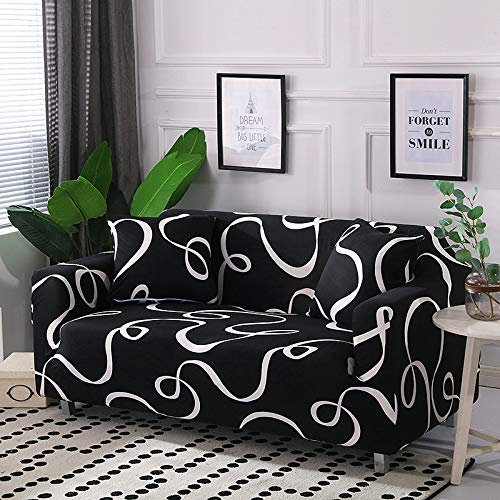 Sofaschoner rutschfest Abstraktes Weiß Schwarz Sofa Überzug Stretch Elasthan Couch Bezug Abnehmbare Waschbar Sofahusse rutschfest Moderne Sofaüberzug Universal Couchüberzug 3 Sitzer