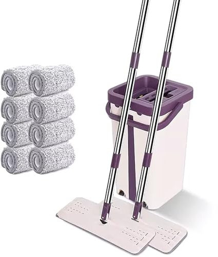 SLDAGe Squeezy Mop with Replaceable Ultra Fine Fiber Mop Cloth, Spin Mop and Bucket Set, Stainless Steel Handle, Dual Use of Dry and Wet, for All Floors Types,E