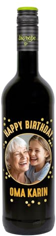 Herz & Heim® Personalisierter Geburtstagswein mit Foto & Name – Rotwein, Weißwein oder Rosé – Geschenkidee zum Geburtstag – 0,75 l Flasche (0,75 l, Rotwein)