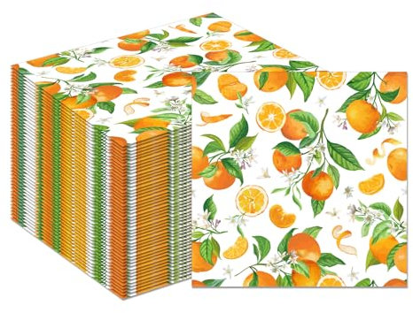 Ovanda Orange Paper Napkins 20 Pack, Orange Deko, Servietten Orangefarbenes Muster, Servietten Sommer Tischdekoration für Geburtstage Partys Hochzeiten Kommunion und Feiern