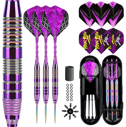 Trecynd Darts Metal Tip Set 3 Aluminum Shaft Metal Dart Set Professional Darts Steel Tip Sets + Extra Dart Flights 3 Replace Plastic Shafts Beginner or Professional Darts 22g
