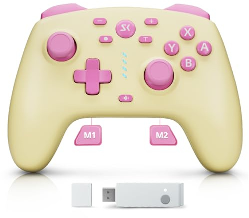 PC controller for Nintendo Switch/Lite/OLED, with Hall Effect Joysticks and Triggers, Macro Keys, Turbo, 2.4G Wireless Gaming Controller for Steam, Luna, Laptop, iPad, macOS, IOS, Android, Yellow
