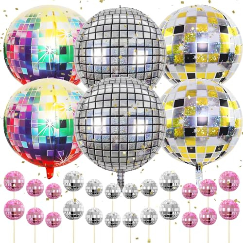 30 Stück Partydekoration mit 22 Zoll 4D Discokugel Deko Helium Ballons Folienballon luftballons geburtstag Tortendeko Kugeln Party Zubehör Geeignet für Disco Thema Party Abschlussfeiern